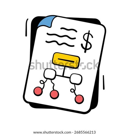 Document with flowchart icon for finance, planning, business process.