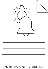 A document with a folded corner displays a bell overlaid on a gear above three lines