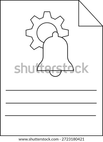 A document with a folded corner displays a bell overlaid on a gear above three lines