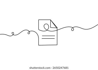 Document with folded corner one line drawing minimalist style isolated outline vector illustration