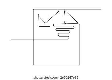 Document with folded corner one line drawing minimalist style isolated outline vector illustration