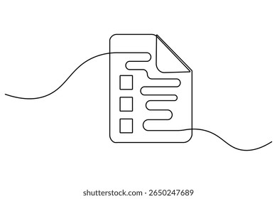 Document with folded corner one line drawing minimalist style isolated outline vector illustration