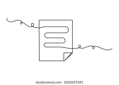 Document with folded corner one line drawing minimalist style isolated outline vector illustration