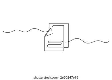 Document with folded corner one line drawing minimalist style isolated outline vector illustration