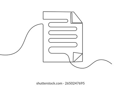 Document with folded corner one line drawing minimalist style isolated outline vector illustration