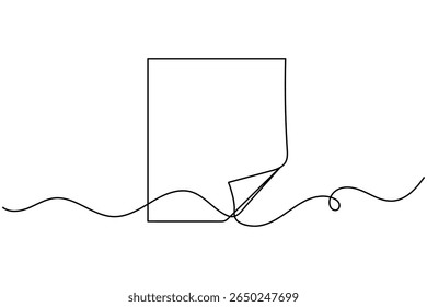 Document with folded corner one line drawing minimalist style isolated outline vector illustration