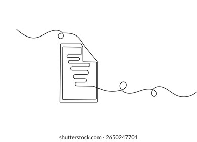 Document with folded corner one line drawing minimalist style isolated outline vector illustration
