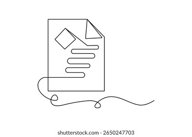 Document with folded corner one line drawing minimalist style isolated outline vector illustration