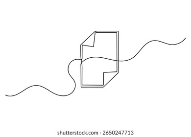 Document with folded corner one line drawing minimalist style isolated outline vector illustration