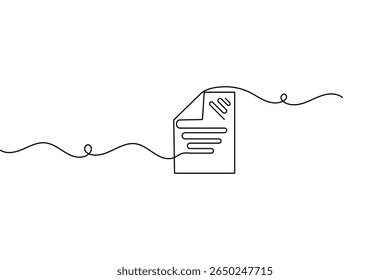 Document with folded corner one line drawing minimalist style isolated outline vector illustration