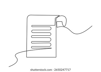 Document with folded corner one line drawing minimalist style isolated outline vector illustration