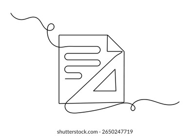 Document with folded corner one line drawing minimalist style isolated outline vector illustration