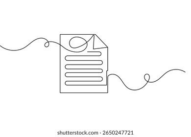 Document with folded corner one line drawing minimalist style isolated outline vector illustration