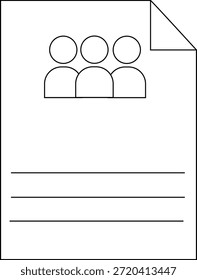 Un documento con iconos de personas de esquina doblados líneas Horizontales presentadas en una ilustración esquemática en blanco y negro