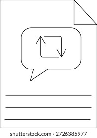 A document with a folded corner three lines and a speech bubble containing updown arrows