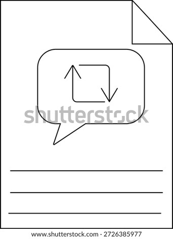 A document with a folded corner three lines and a speech bubble containing updown arrows