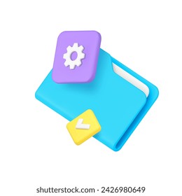 Document folder archive storage management settings file administration 3d icon realistic vector illustration. Database information library business paperwork catalog directory organization