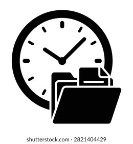 Document folder with clock icon for deadline document business schedule management