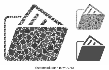 Document folder composition of rugged items in various sizes and color tinges, based on document folder icon. Vector rugged pieces are organized into composition.
