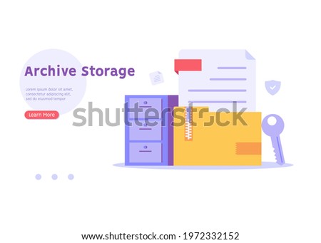Document folder. Concept of document archive, data storage, safe storage, file archiving and organization, digital database. Vector illustration in flat design