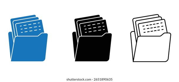 Document folder, data folder icon vector. Silhouette of Opened folder, file symbol for logo, app, web, UI, UX design. Vector illustration.