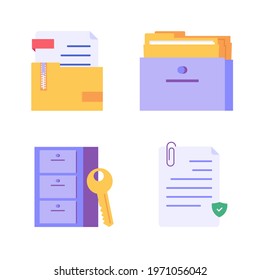 Document folder, file storage box. Concept of document archive, data storage, safe storage, file archiving and organization, digital database. Vector illustration in flat design