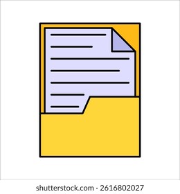 Document Folder Flat design style, yellow folder with paper sheet, representing office data storage, great for admin graphics and business management visuals