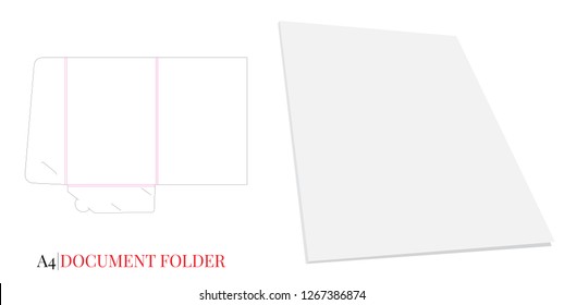 Document Folder, Gusset Folder A4. Vector with die cut layers. White, clear, blank, isolated Document Folder mock up with Gusset 4mm on white background with perspective view