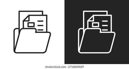 Ícone Da Pasta De Documentos Em Estilo De Linha Preto-E-Branco