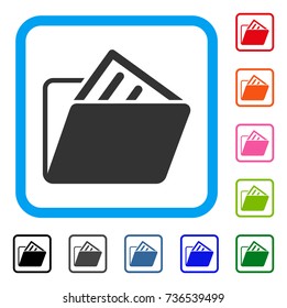 Document Folder icon. Flat gray pictogram symbol inside a light blue rounded frame. Black, gray, green, blue, red, orange color variants of Document Folder vector.