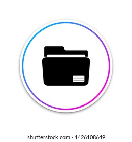 Document folder icon isolated on white background. Accounting binder symbol. Bookkeeping management. Circle white button. Vector Illustration