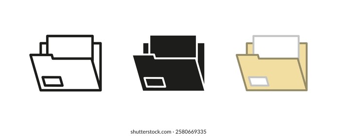 Document folder icon. Office papers storage vector illustration. Business archive symbol. Paperwork organization sign. Administrative records cabinet web pictogram.