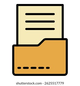 Document in folder icon. Outline document in folder vector icon color flat isolated