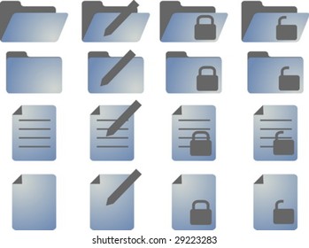 Document folder icon set, with different statuses