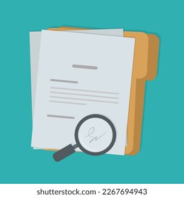 Document with folder and magnifier in a flat design. Analysis document