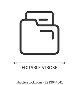 Document in folder pixel perfect linear ui icon. Digitization of paperwork. Business tool. GUI, UX design. Outline isolated user interface element for app and web. Editable stroke. Poppins font used