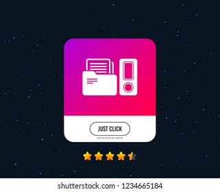 Document folder sign. Accounting binder symbol. Bookkeeping management. Web or internet icon design. Rating stars. Just click button. Vector