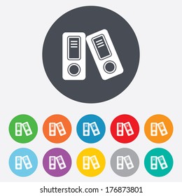 Document folder sign. Accounting binder symbol. Bookkeeping management. Round colourful 11 buttons. Vector