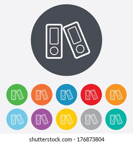 Document folder sign. Accounting binder symbol. Bookkeeping management. Round colourful 11 buttons. Vector