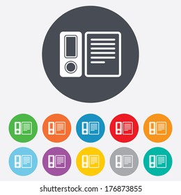 Document folder sign. Accounting binder symbol. Bookkeeping management. Round colourful 11 buttons. Vector