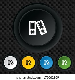 Document folder sign. Accounting binder symbol. Bookkeeping management. Round colourful buttons on black texture. Vector