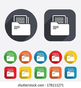 Document folder sign. Accounting binder symbol. Bookkeeping management. Circles and rounded squares 12 buttons. Vector