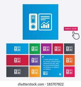 Document folder sign. Accounting binder symbol. Bookkeeping management. Metro style buttons. Modern interface website buttons with hand cursor pointer. Vector
