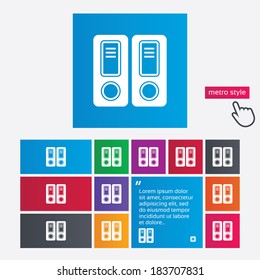 Document folder sign. Accounting binder symbol. Bookkeeping management. Metro style buttons. Modern interface website buttons with hand cursor pointer. Vector