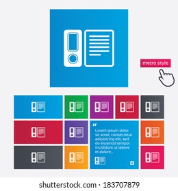 Document folder sign. Accounting binder symbol. Bookkeeping management. Metro style buttons. Modern interface website buttons with hand cursor pointer. Vector