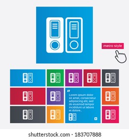 Document folder sign. Accounting binder symbol. Bookkeeping management. Metro style buttons. Modern interface website buttons with hand cursor pointer. Vector
