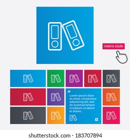 Document folder sign. Accounting binder symbol. Bookkeeping management. Metro style buttons. Modern interface website buttons with hand cursor pointer. Vector