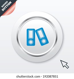 Document folder sign. Accounting binder symbol. Bookkeeping management. White button with metallic line. Modern UI website button with mouse cursor pointer. Vector
