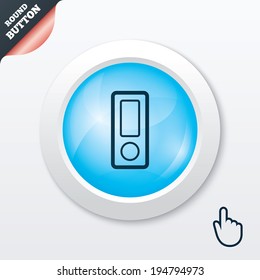 Document folder sign. Accounting binder symbol. Bookkeeping management. Blue shiny button. Modern UI website button with hand cursor pointer. Vector
