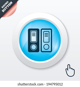 Document folder sign. Accounting binder symbol. Bookkeeping management. Blue shiny button. Modern UI website button with hand cursor pointer. Vector